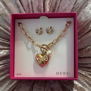 GUESS Multicolor Heart Necklace and Earring Set